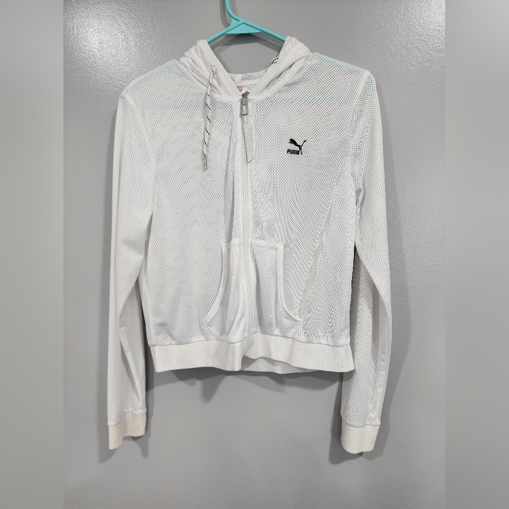 Puma cropped mesh yoga jacket hoodie, never worn, L, white